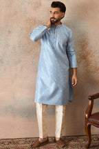 Blue Silk Blend Floral Straight Kurta With Dupatta MKSET2217