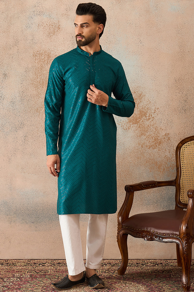 Turquoise Blue Rayon Embroidered Solid Straight Kurta MKU2184