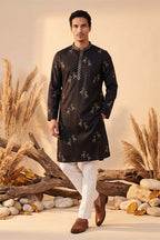 Black Silk Blend Solid Embroidered Kurta With Trousers MKSET1817