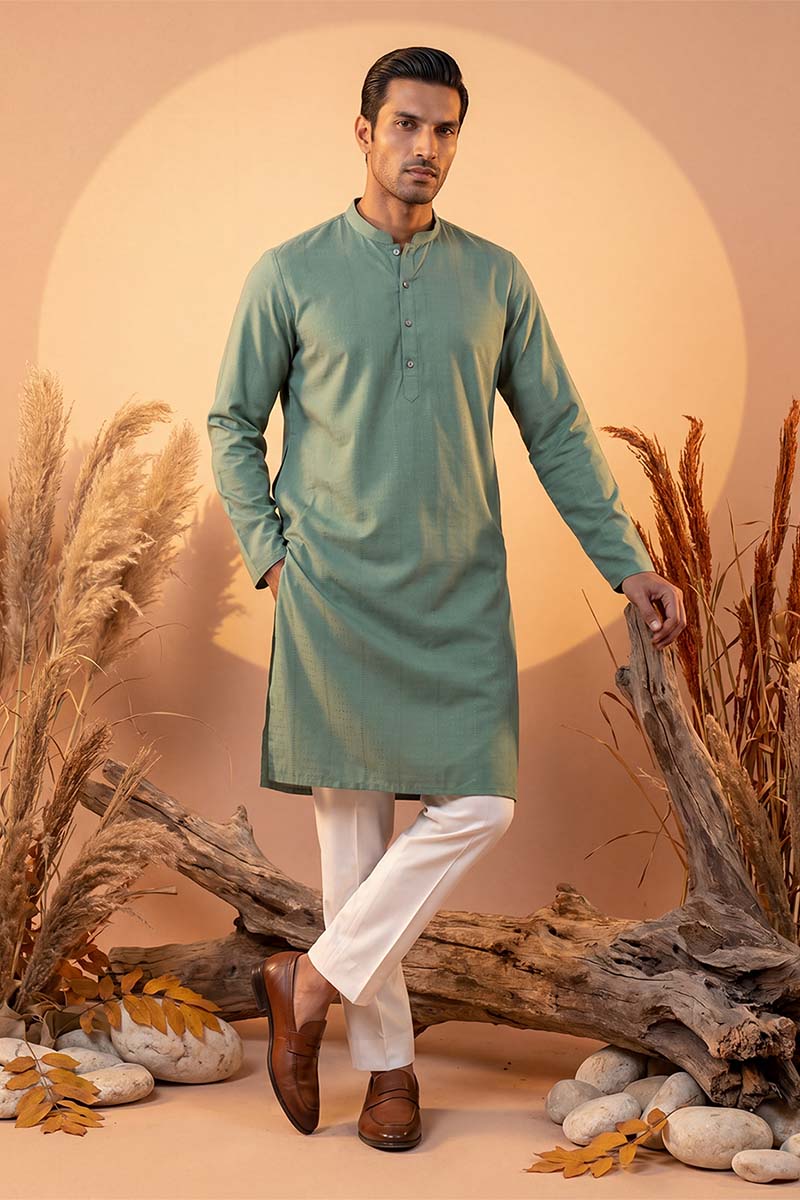 Green Silk Blend Solid Solid Kurta With Trousers MKSET2221