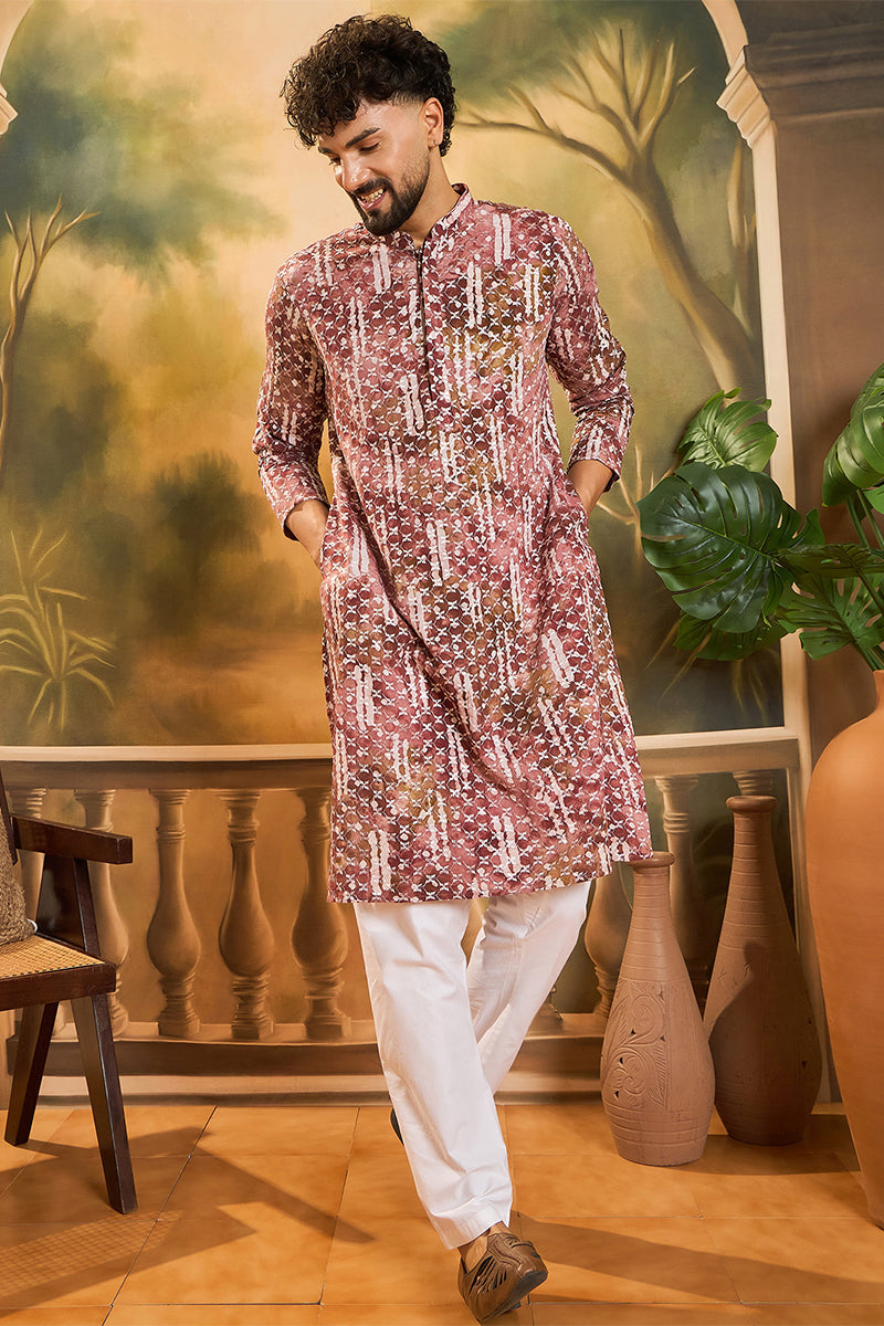 Brown Viscose Rayon Embroidered Straight Kurta MKU1476