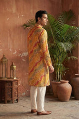 Yellow Silk Blend Printed Straight Kurta MKU2168