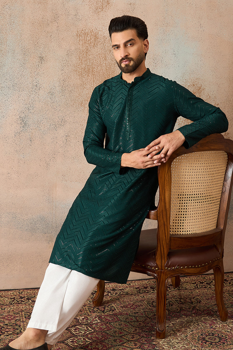 Green Rayon Embroidered Solid Straight Kurta MKU2186