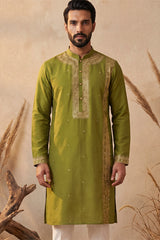 Green Silk Blend Solid Emboidered Straight Kurta MKU2313