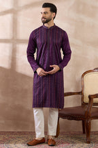 Purple Silk Blend Embroidered Mandarin Collar Straight Kurta MKU2038