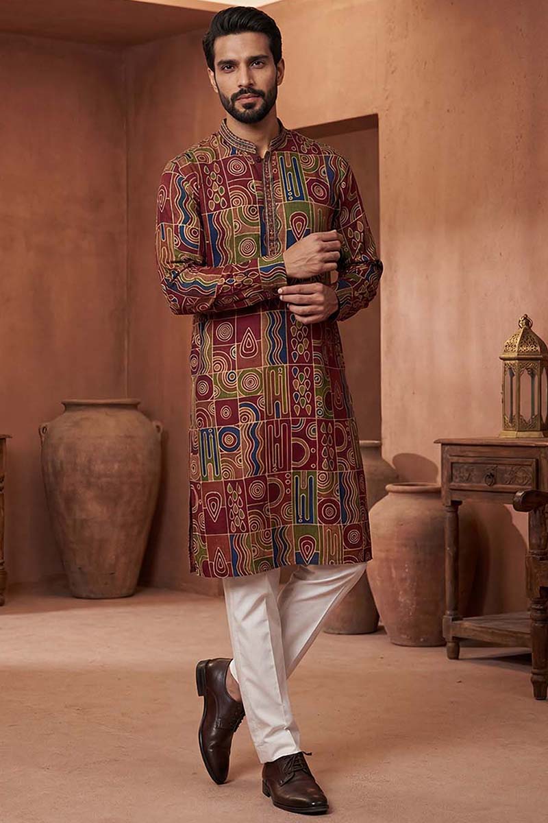 Viscose Rayon Multi Abstract Printed Calf Length Straight Kurta With Trousers MKSET1983