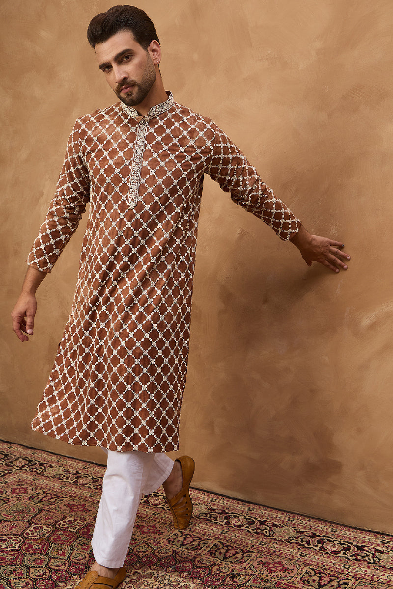 Brown Viscose Solid Indian Wear for Men HMKU1535 | DesiQlo