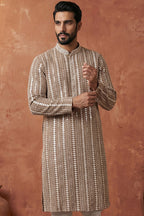 Brown Viscose Rayon Embroidered Kurta With Trousers MKSET2178