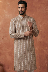 Brown Viscose Rayon Embroidered Kurta With Trousers MKSET2178