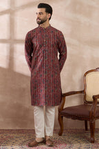 Maroon Silk Blend Printed Mandarin Collar Straight Kurta MKU2025