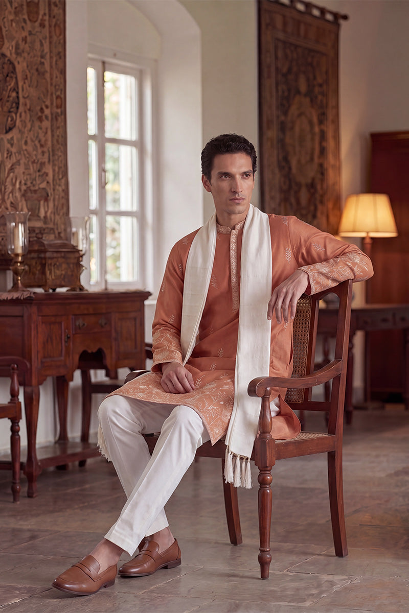 Peach Vartican Solid Embroidered Straight Kurta Sets MKPD1935