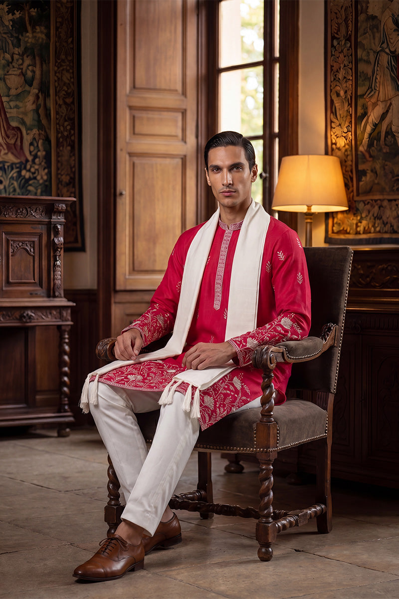Pink Silk Blend Solid Embroidered Straight Kurta Trouser with Dupatta MKPD1943