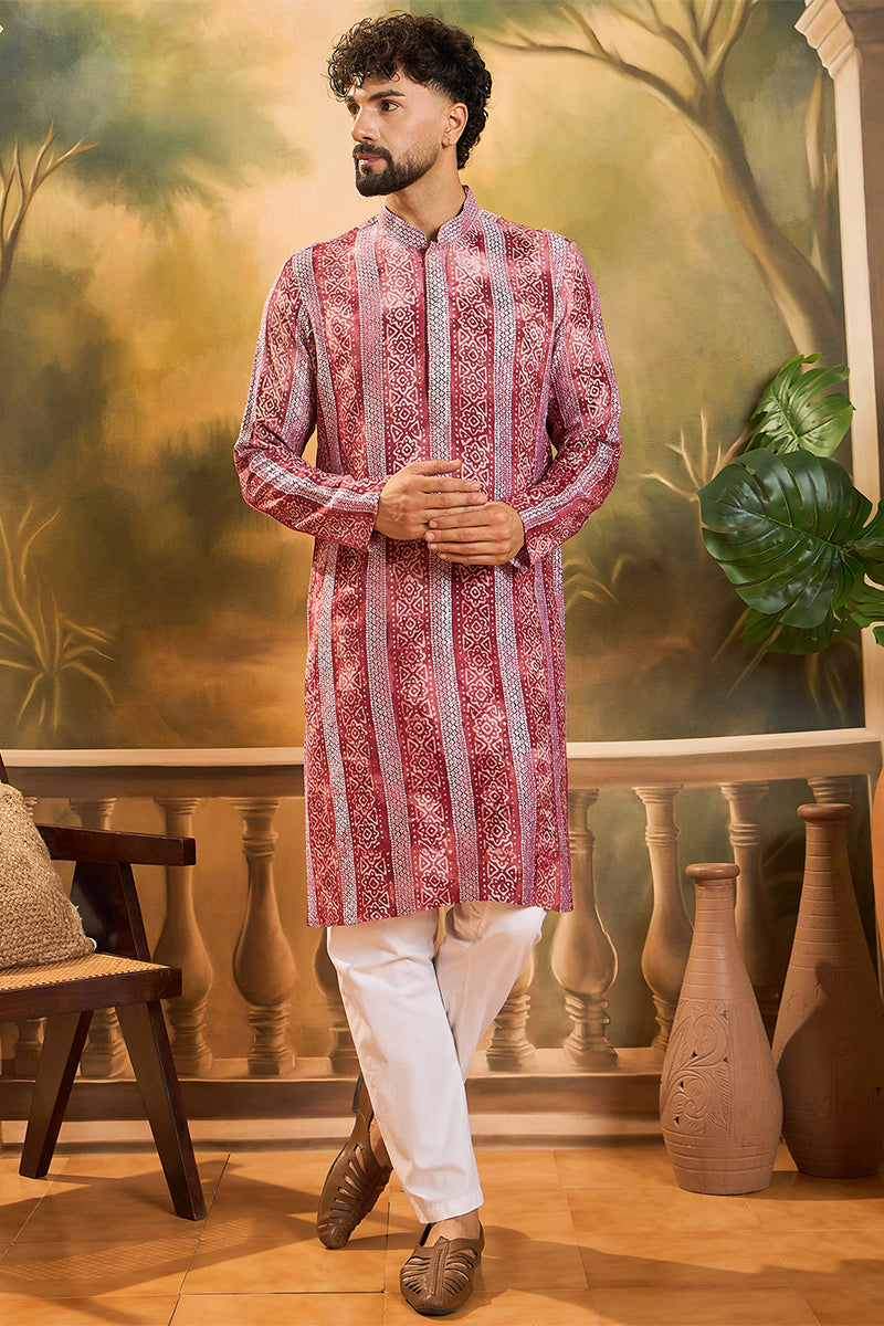 Red Viscose Rayon Batik Printed Straight Kurta MKU1482