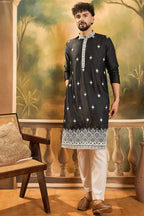 Black Silk Blend Solid Embroidered Straight Kurta MKU1441
