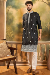 Black Silk Blend Solid Embroidered Straight Kurta MKU1441