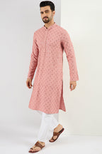 Pink Viscose Rayon Solid Embroidered Long Straight Kurta For Men MKU1060