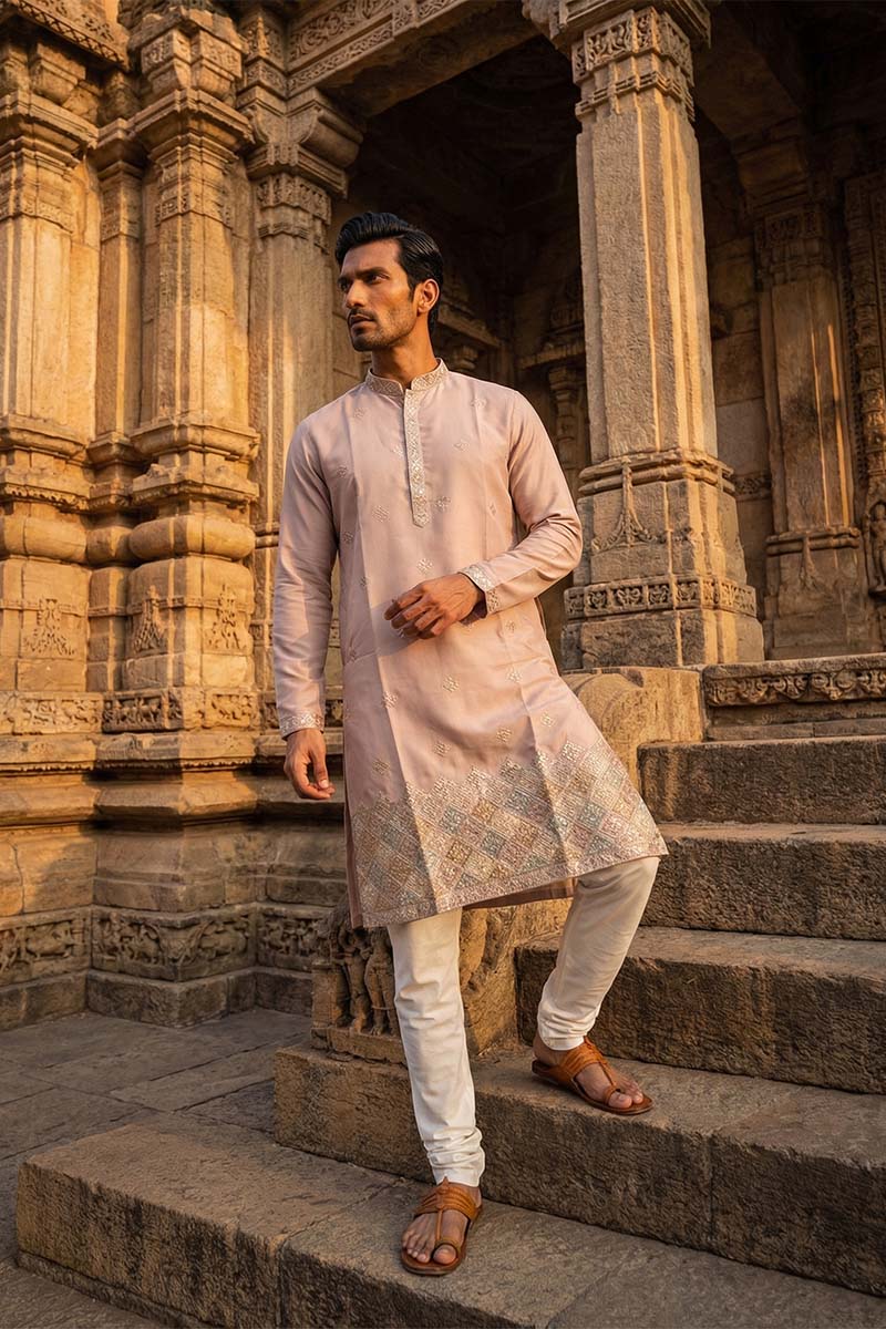 Lavender Silk Blend Embroidered Straight Kurta MKU2094