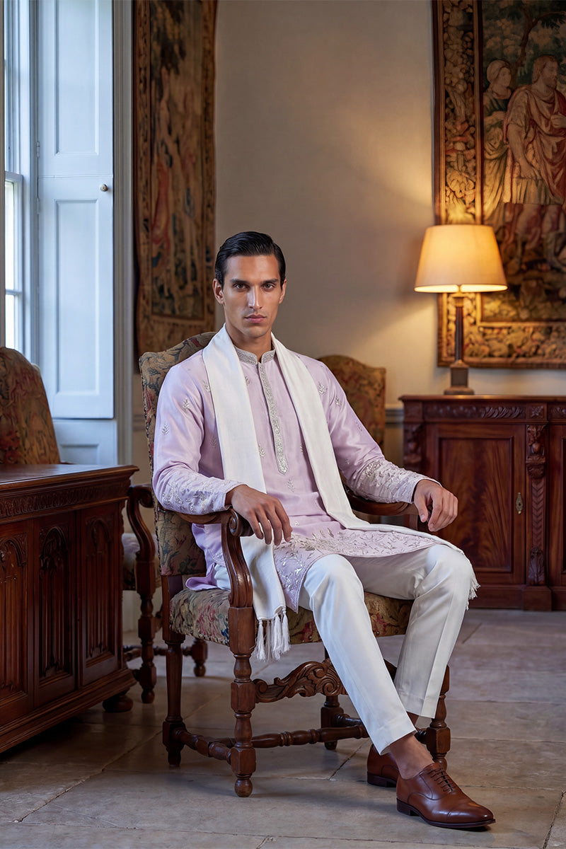 Lavender Silk Blend Floral Embroidered Straight Kurta Sets MKUD1781
