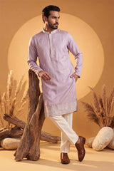 Lavender Silk Blend Solid Embroidered Kurta With Trousers MKSET2269