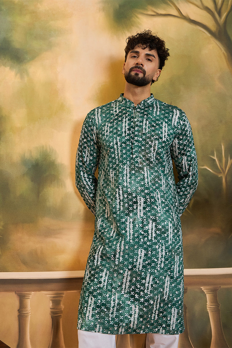 Green Viscose Rayon Embroidered Straight Kurta MKU1477
