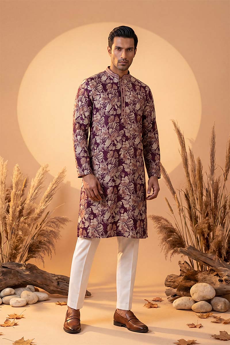 Purple Viscose Rayon Floral Printed Kurta MKU1981