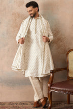 White Jacquard Woven Design Floral Straight Kurta Sets MKPD1049