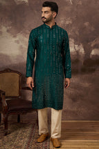 Teal Silk Solid Embroidered Straight Kurta MKU1357