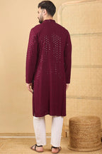 Maroon Viscose Rayon Solid Embroidered Straight Chikankari Kurta MKU1044