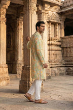 Green Silk Blend Printed Straight Kurta MKU2118
