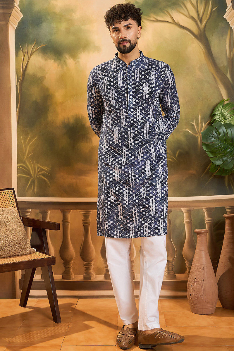 Blue Viscose Rayon Embroidered Straight Kurta MKU1475