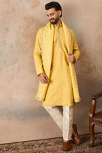 Yellow Jacquard Woven Design Floral Straight Kurta Sets MKPD1016