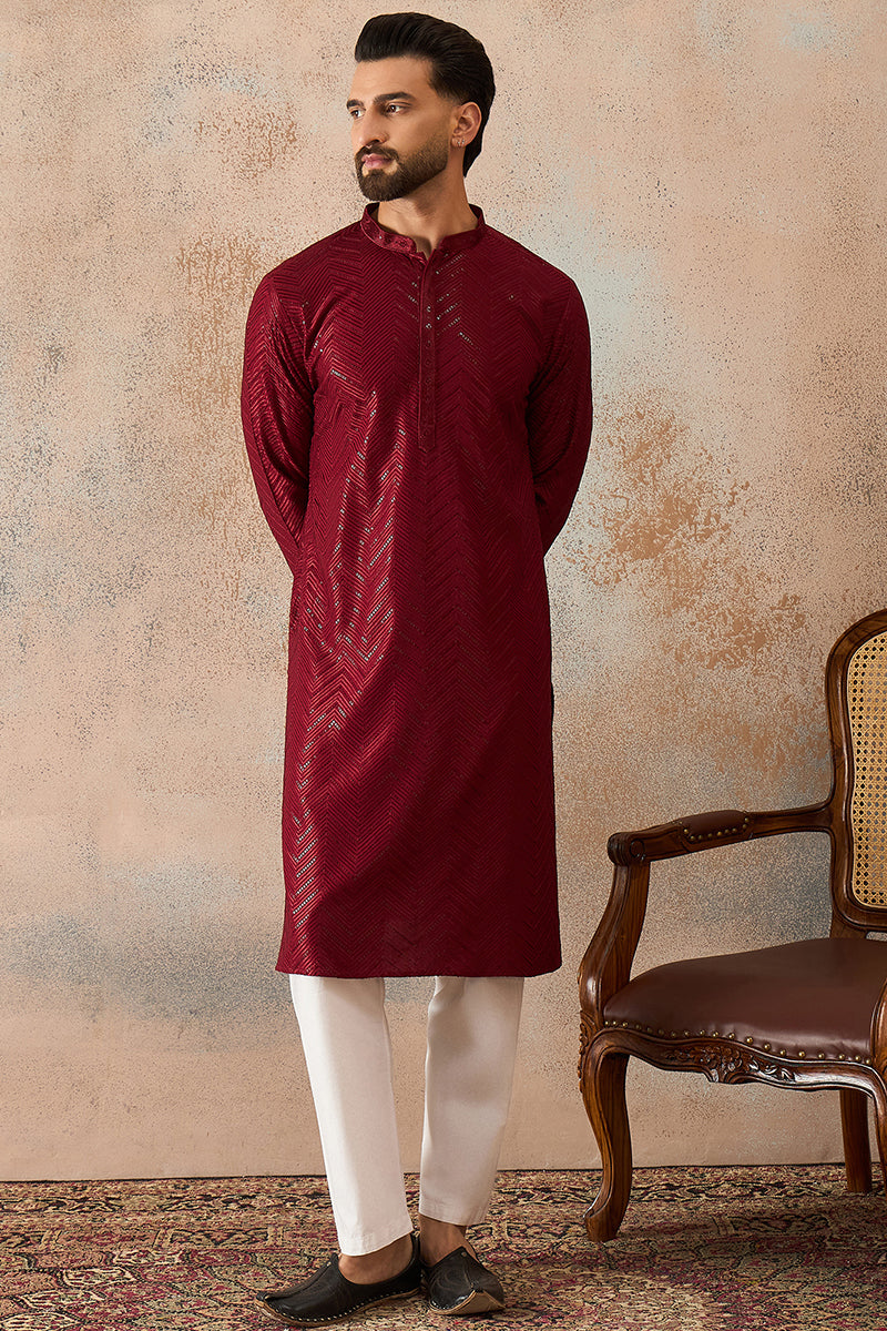 Maroon Rayon Embroidered Solid Straight Kurta MKU2188