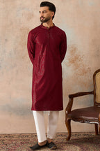 Maroon Rayon Embroidered Solid Straight Kurta MKU2188