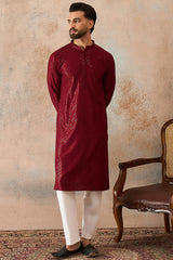 Maroon Rayon Embroidered Solid Straight Kurta MKU2188