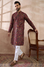 Maroon Silk Blend Printed Mandarin Collar Straight Kurta With Trouser MKSET2024