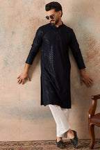 Blue Rayon Embroidered Solid Straight Kurta MKU2189