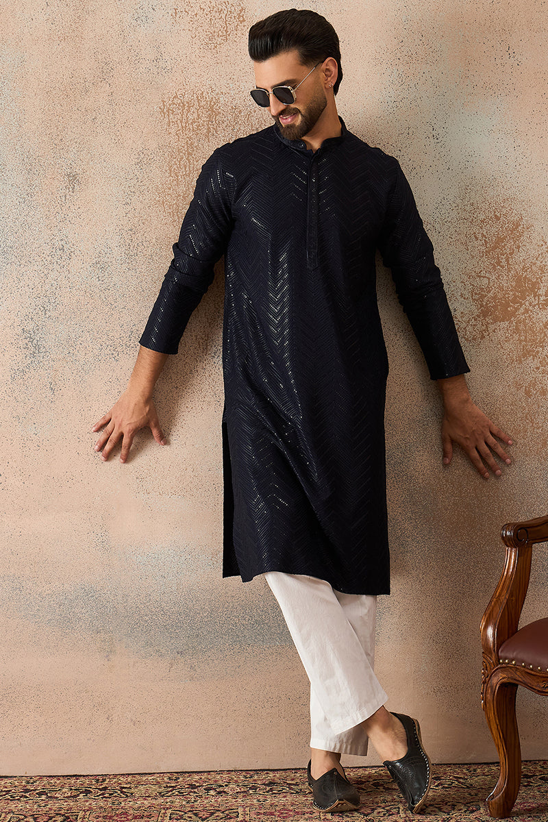 Blue Rayon Embroidered Solid Straight Kurta MKU2189