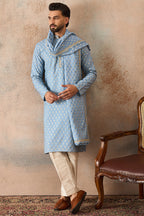 Blue Jacquard Woven Design Floral Straight Kurta Sets MKPD1019