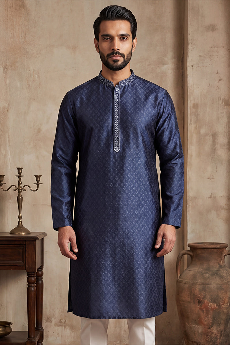 Blue Jacquard Woven Design Straight Kurta MKU2227