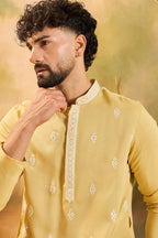 Yellow Silk Solid Embroidered Straight Kurta MKU1434
