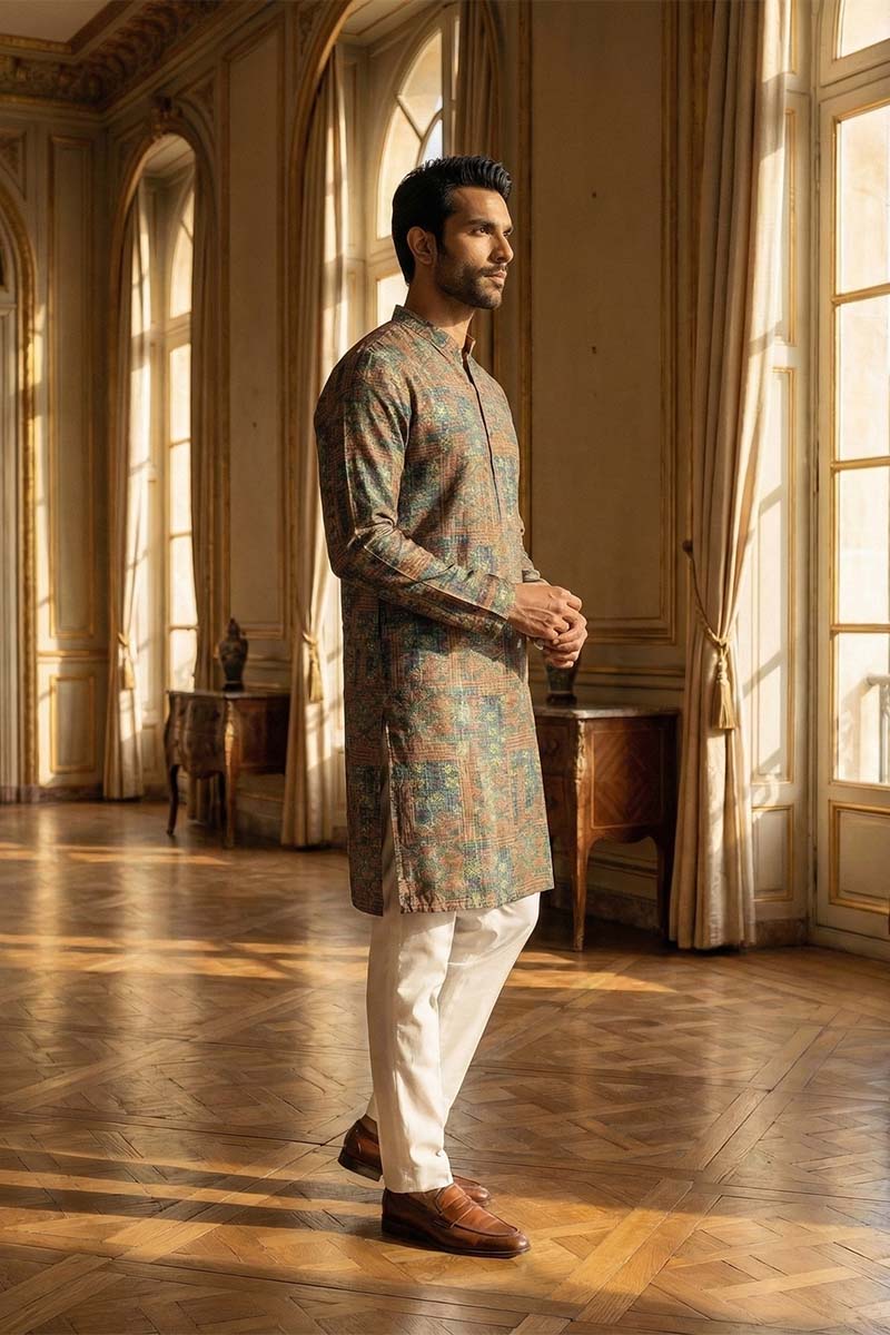 Blue Silk Blend Printed Straight Kurta With Trousers MKSET1934