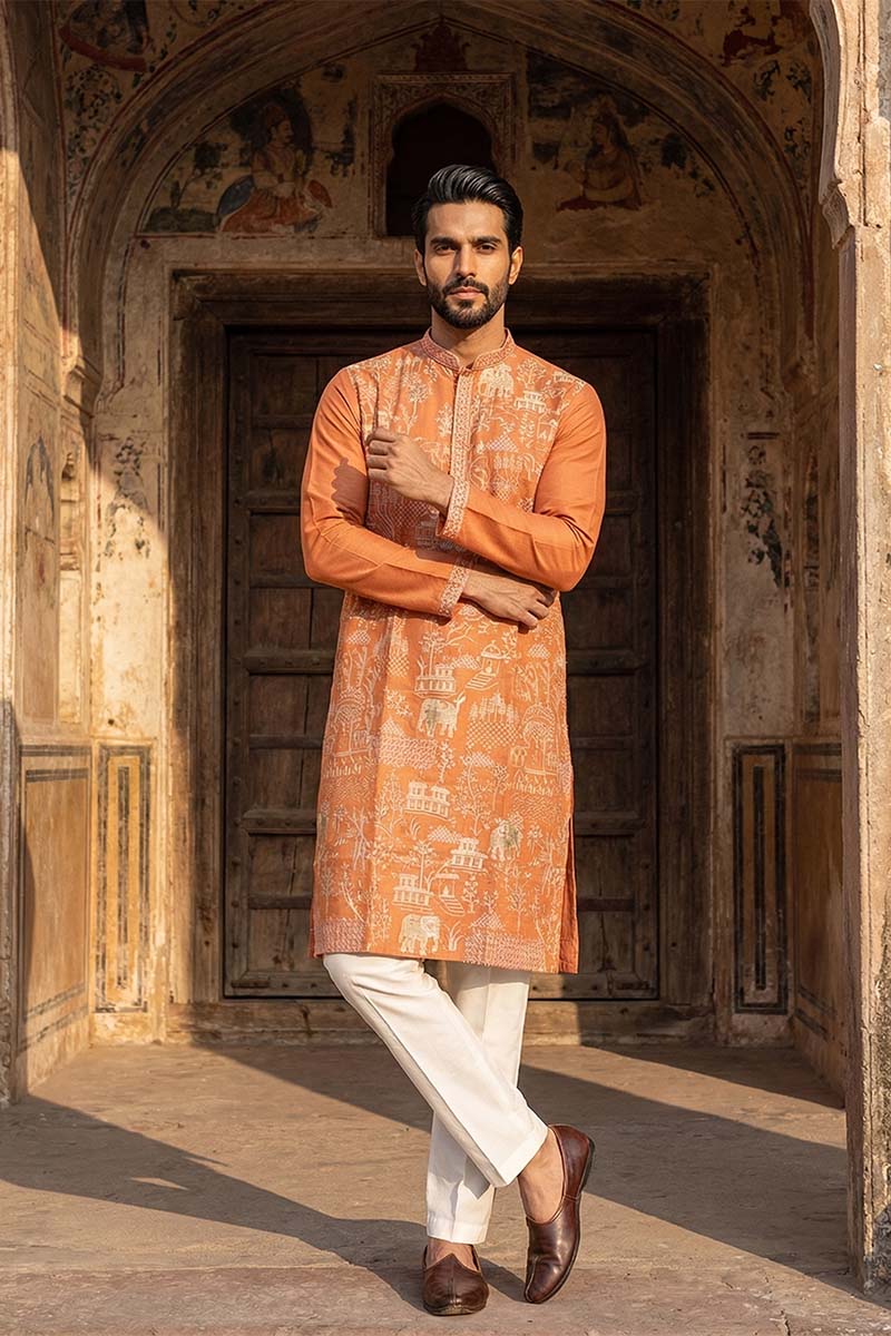 Peach Viscose Rayon Embroidered Straight Kurta MKU2169