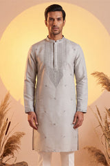 Grey Silk Blend Solid Emboidered Sequins Kurta MKU2280