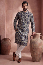 Blue Viscose Rayon Floral Printed Kurta With Trousers MKSET1982
