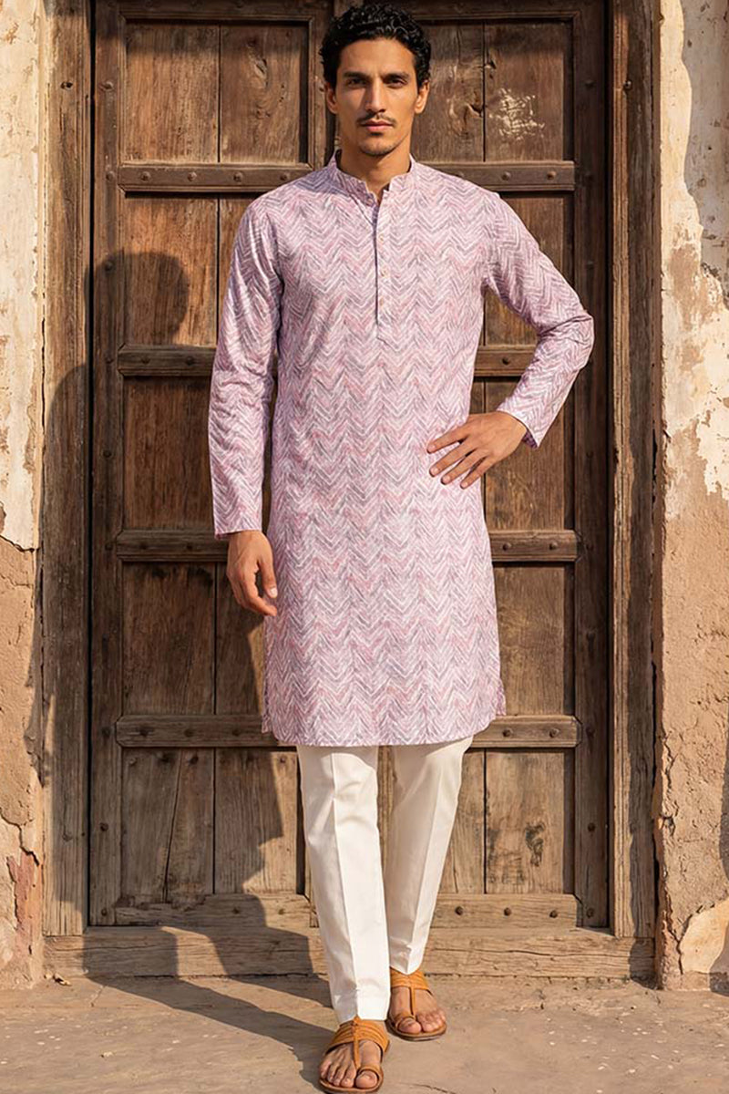 Lavender Cotton Blend Chevron Embroidered Kurta With Trouser MKSET1757