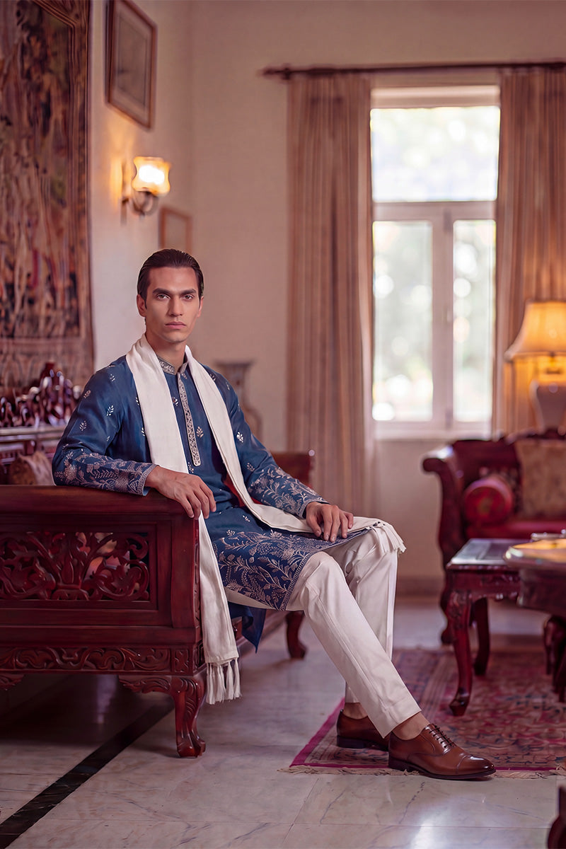 Blue Chanderi Silk Solid Embroidered Straight Kurta Trouser with Dupatta MKPD1315