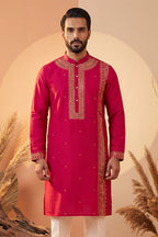 Pink Silk Blend Solid Emboidered Straight Kurta MKU2315