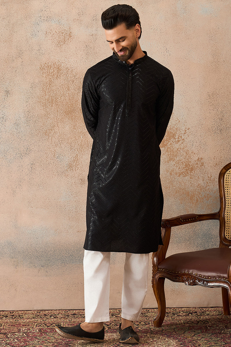 Black Rayon Embroidered Solid Straight Kurta MKU2190