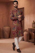 Viscose Rayon Multi Abstract Printed Calf Length Straight Kurta MKU1983