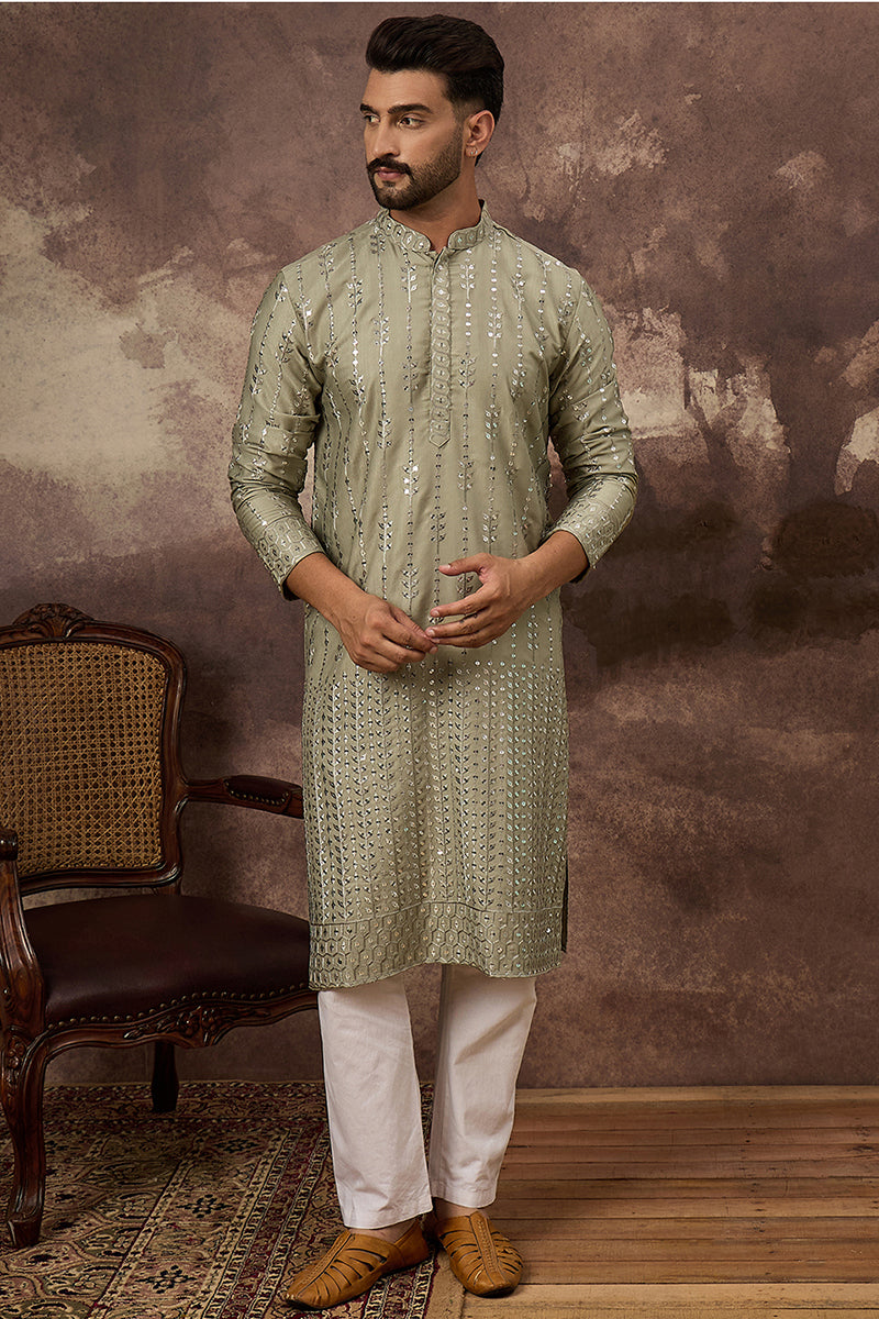 Green Viscose Rayon Solid Embroidered Straight Kurta MKU1356